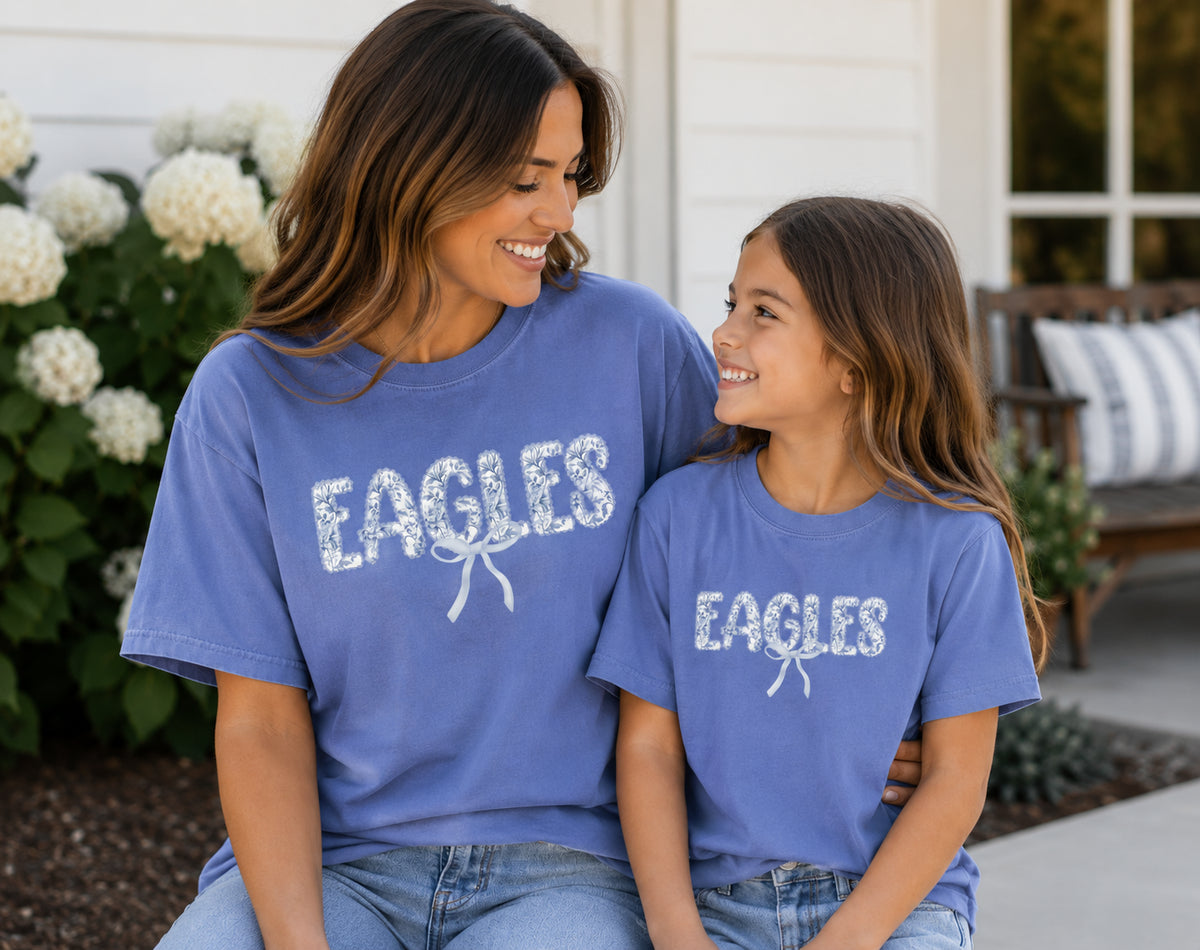 Floral Eagles Bow Shirt- Comfort Colors